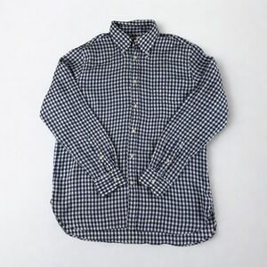 Boggi Milano Mens XL Linen Shirt Blue White Gingham Check Long Sleeve Italy